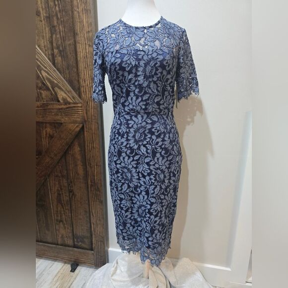 Eliza J Embroidered Lace Overlay Cocktail Dress NWT size 6 Slate Blue - Picture 3 of 5